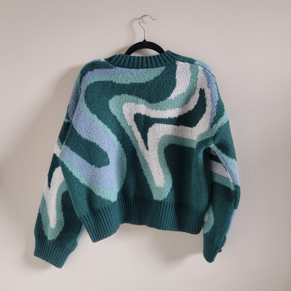 Colorblock Swirl Abstract Cropped Sweater Womens Size Medium - Picture 2 of 8